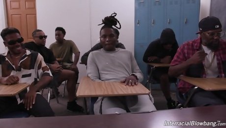 Black gangbang in class for the skinny teacher