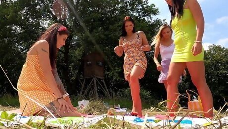 Beautiful Big Tits Big Ass Girls Party Outdoors By Playing And Trying Panties And No Panties